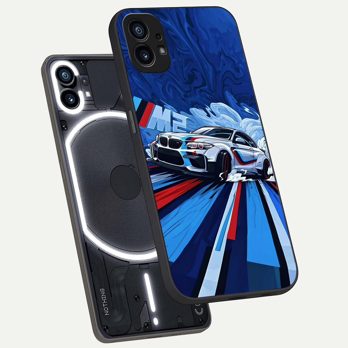  Drift Power Rush phone case For Nothing Phone 1 showing premium glass back cover with detailed artwork