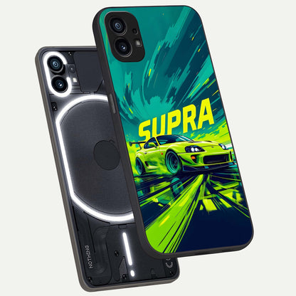  Electric Supra Thunder phone case For Nothing Phone 1 showing premium glass back cover with detailed artwork