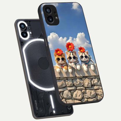  Floral Kitty Squad phone case For Nothing Phone 1 showing premium glass back cover with detailed artwork