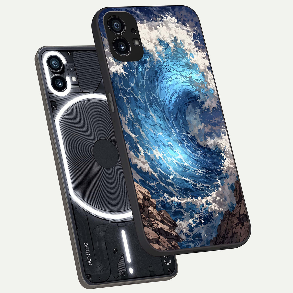  Giant Ocean Wave phone case For Nothing Phone 1 showing premium glass back cover with detailed artwork