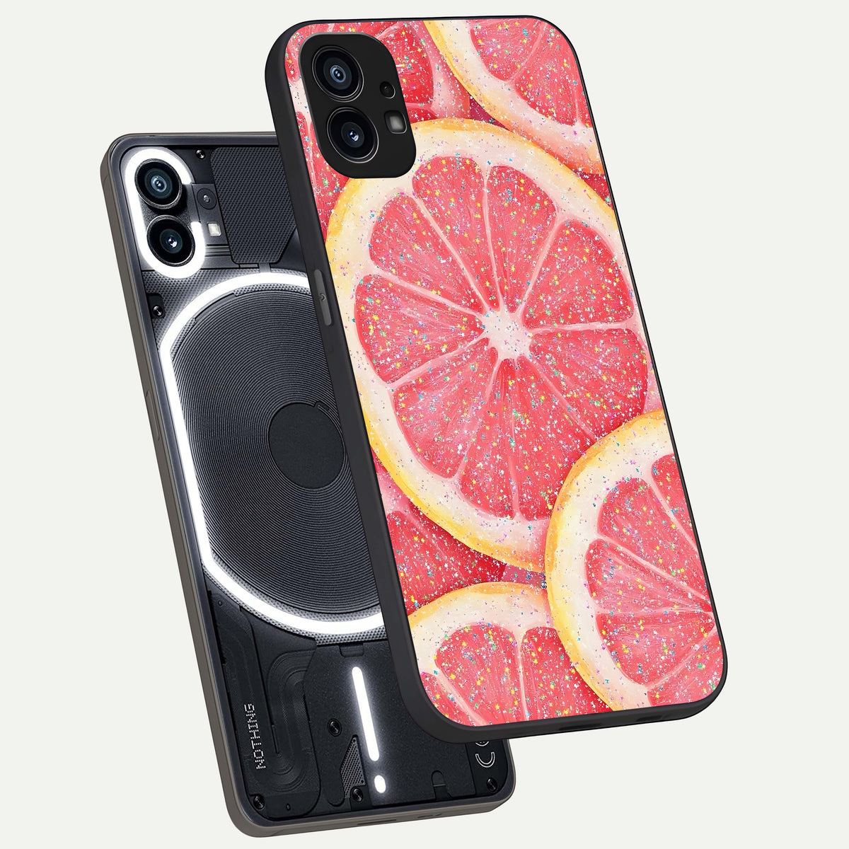  Glitter Grapefruit phone case For Nothing Phone 1 showing premium glass back cover with detailed artwork