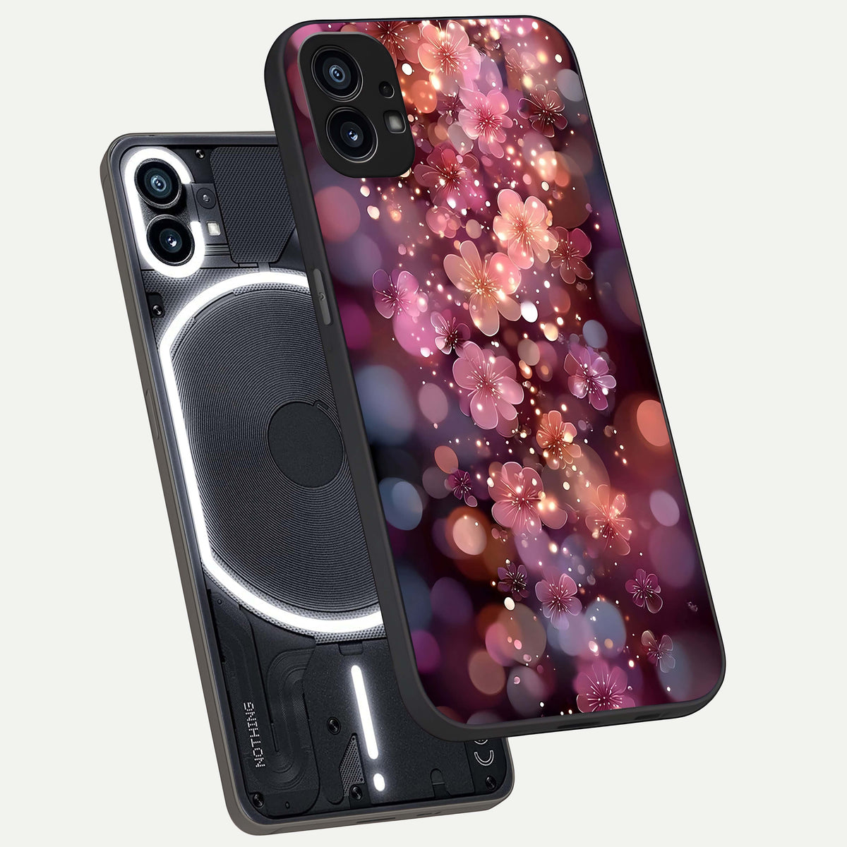  Glowing Petal Bliss phone case For Nothing Phone 1 showing premium glass back cover with detailed artwork