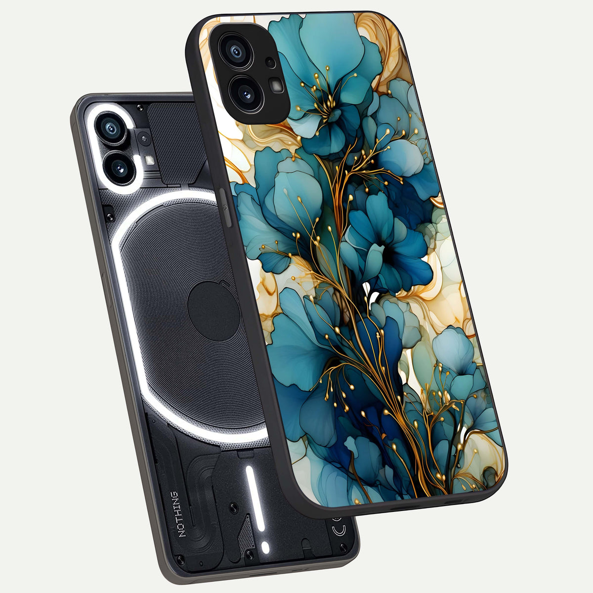  Golden Bloom Symphony phone case For Nothing Phone 1 showing premium glass back cover with detailed artwork