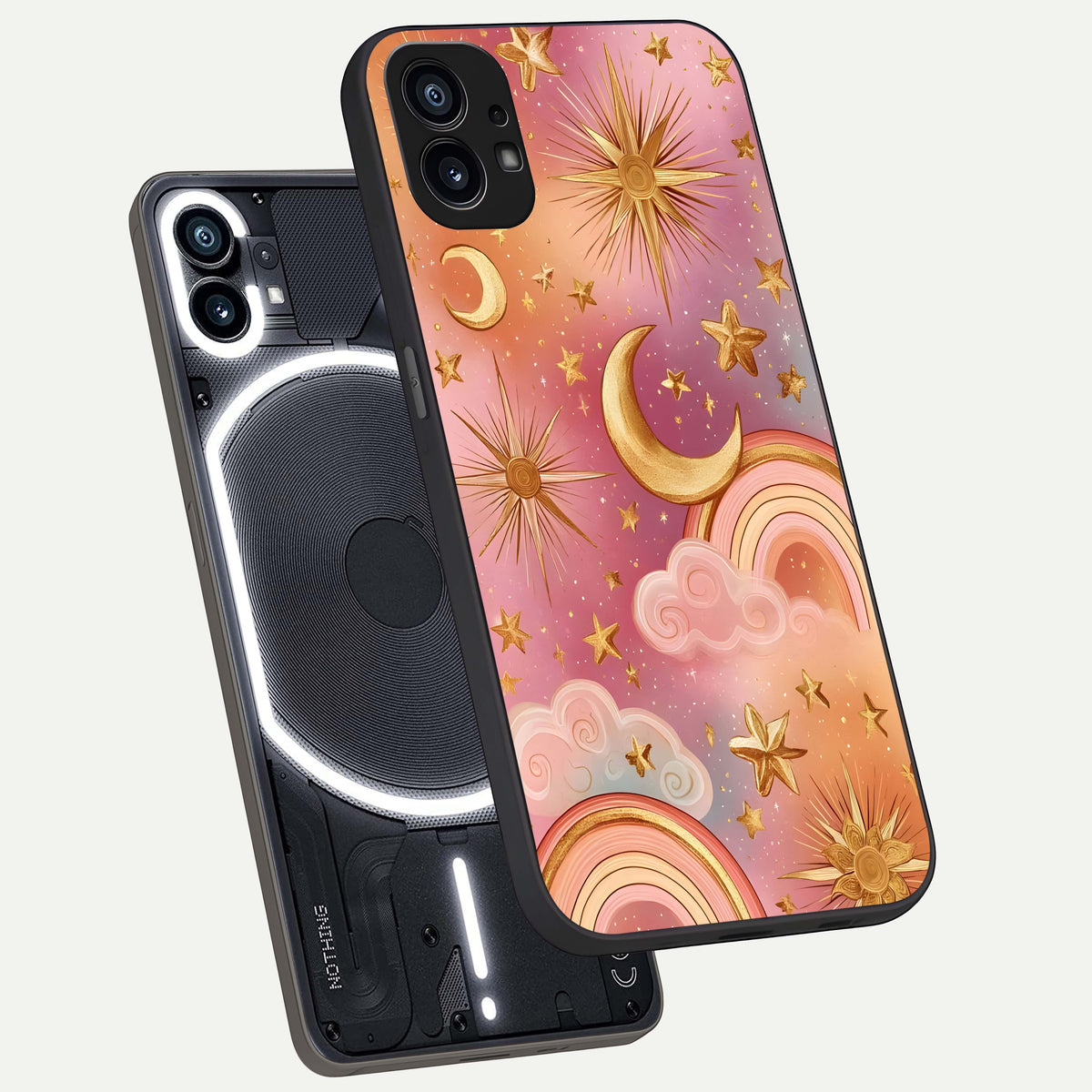  Golden Celestial Dreams phone case For Nothing Phone 1 showing premium glass back cover with detailed artwork