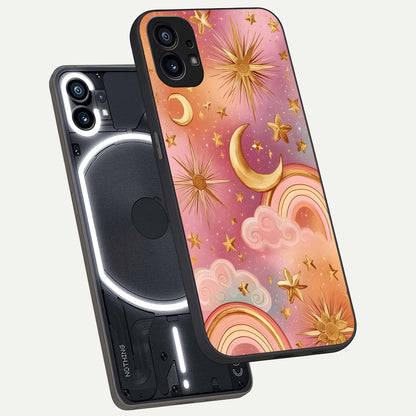  Golden Celestial Dreams phone case For Nothing Phone 1 showing premium glass back cover with detailed artwork