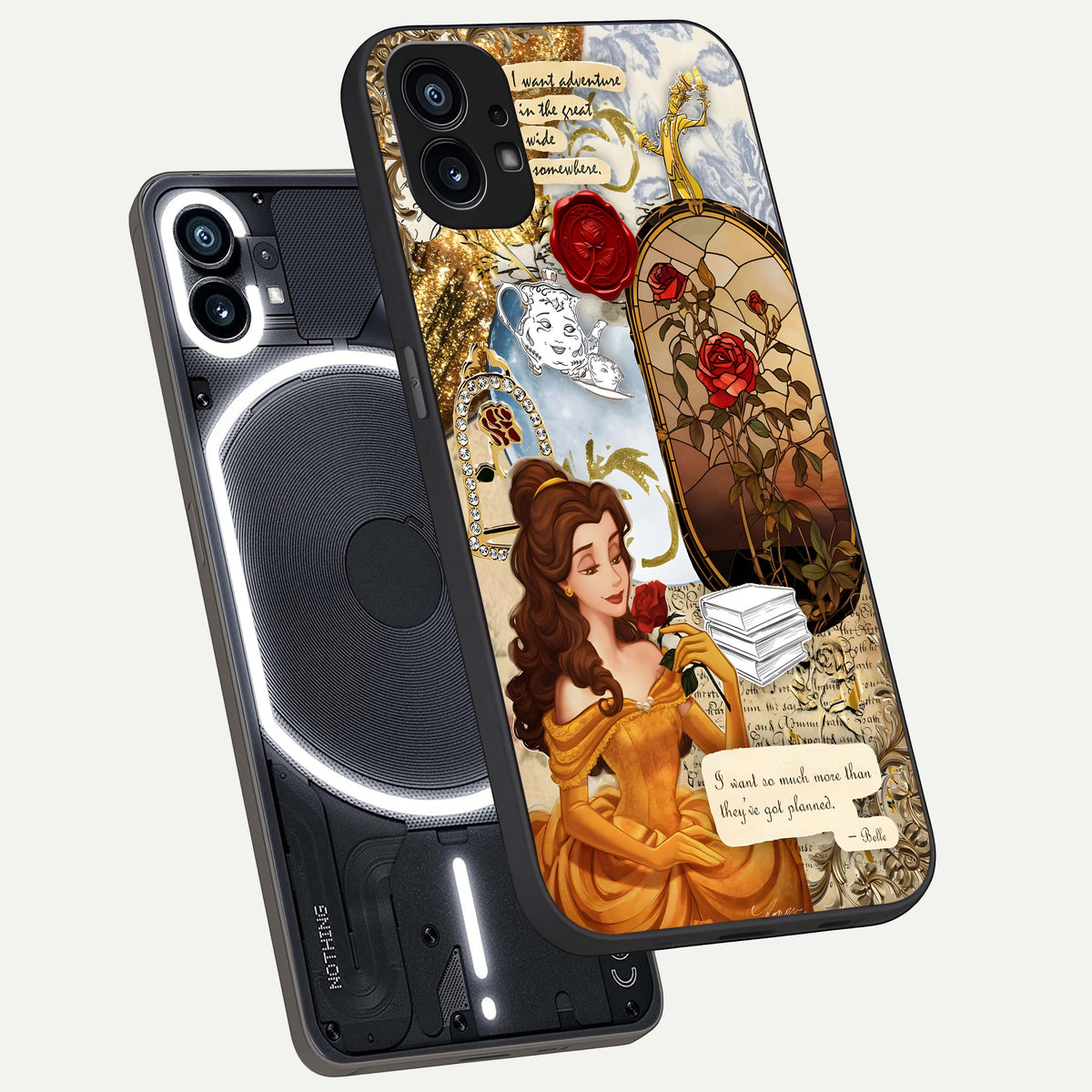  Golden Dream Belle phone case For Nothing Phone 1 showing premium glass back cover with detailed artwork