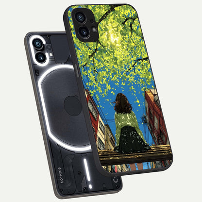  Golden Leaves Glow phone case For Nothing Phone 1 showing premium glass back cover with detailed artwork