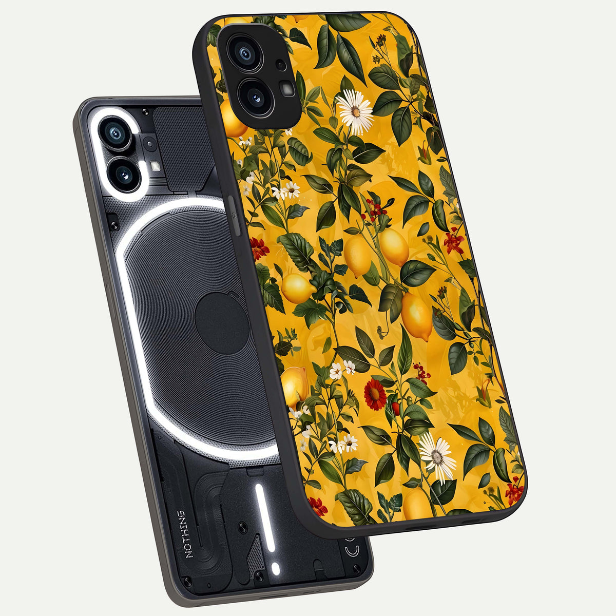  Golden Lemon Field phone case For Nothing Phone 1 showing premium glass back cover with detailed artwork