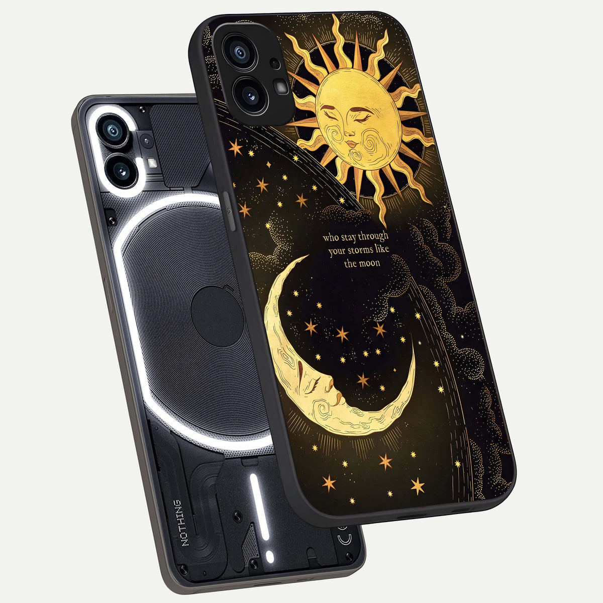  Golden Lunar Love phone case For Nothing Phone 1 showing premium glass back cover with detailed artwork