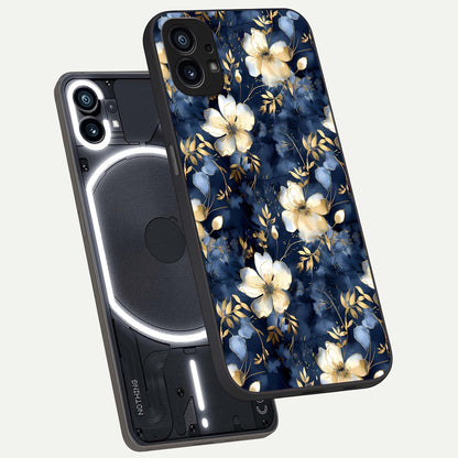  Golden Midnight Bloom phone case For Nothing Phone 1 showing premium glass back cover with detailed artwork
