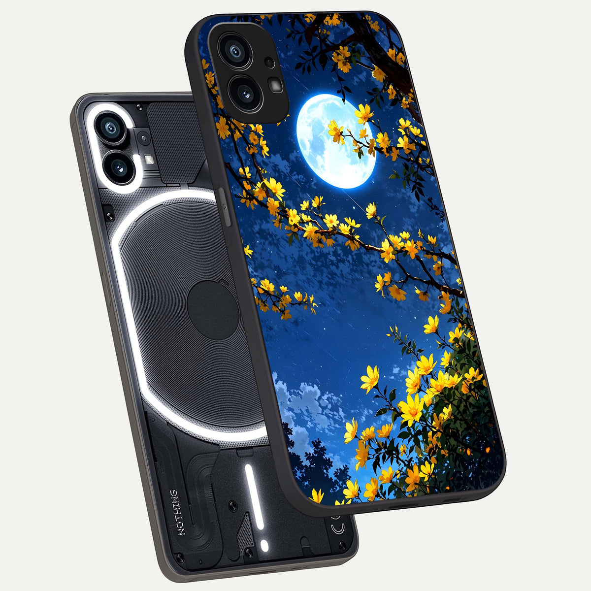  Golden Night Glow phone case For Nothing Phone 1 showing premium glass back cover with detailed artwork