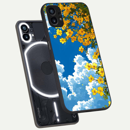  Golden Petal Sky phone case For Nothing Phone 1 showing premium glass back cover with detailed artwork