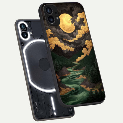  Golden River Moon phone case For Nothing Phone 1 showing premium glass back cover with detailed artwork