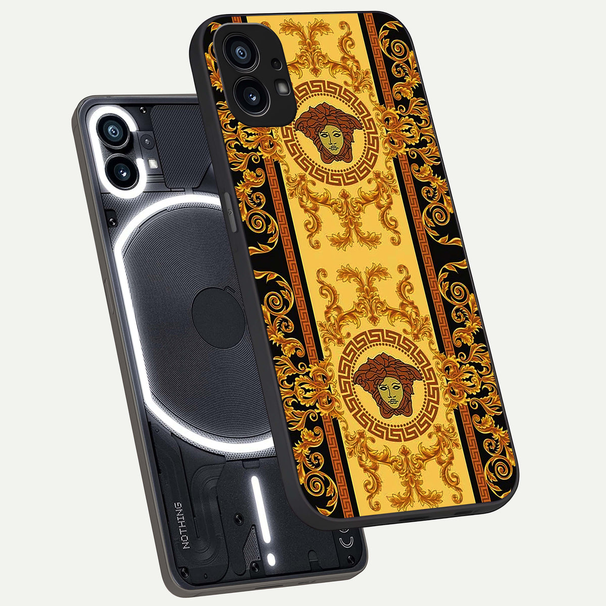  Golden Royal Heritage phone case For Nothing Phone 1 showing premium glass back cover with detailed artwork