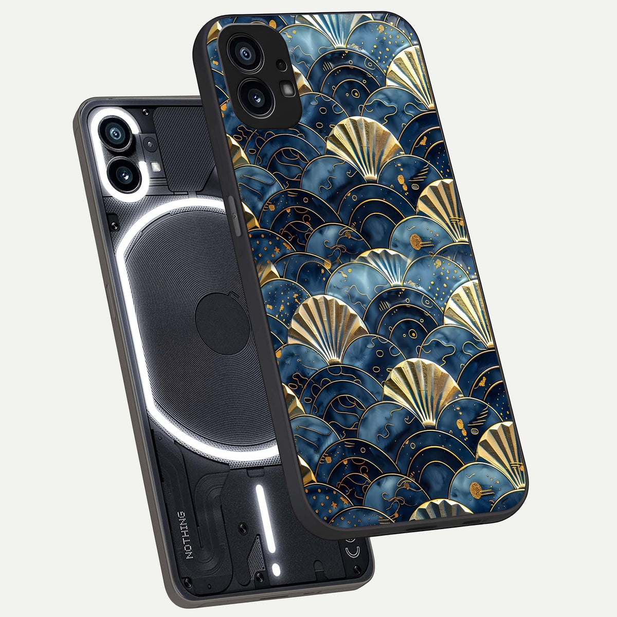  Golden Wave Luxe phone case For Nothing Phone 1 showing premium glass back cover with detailed artwork