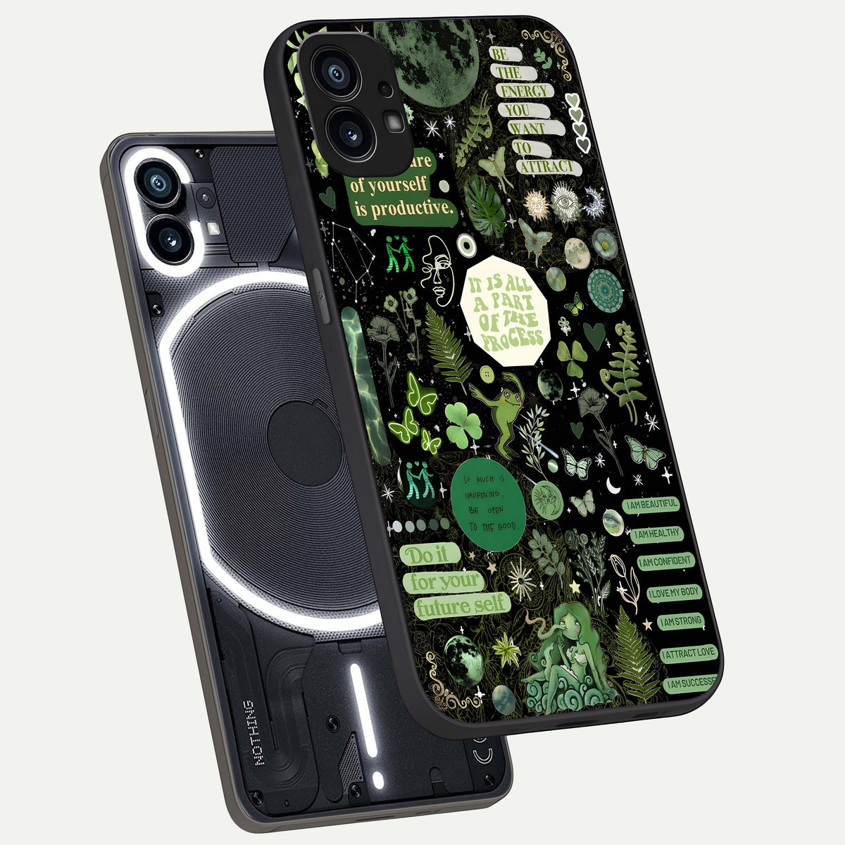  Green Mandala Pattern phone case For Nothing Phone 1 showing premium glass back cover with detailed artwork