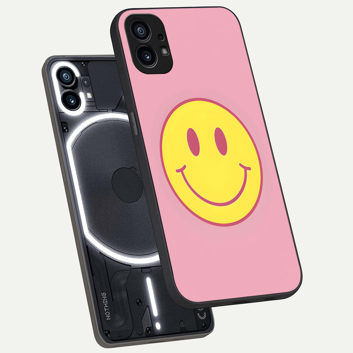  Happy Pink Mood phone case For Nothing Phone 1 showing premium glass back cover with detailed artwork