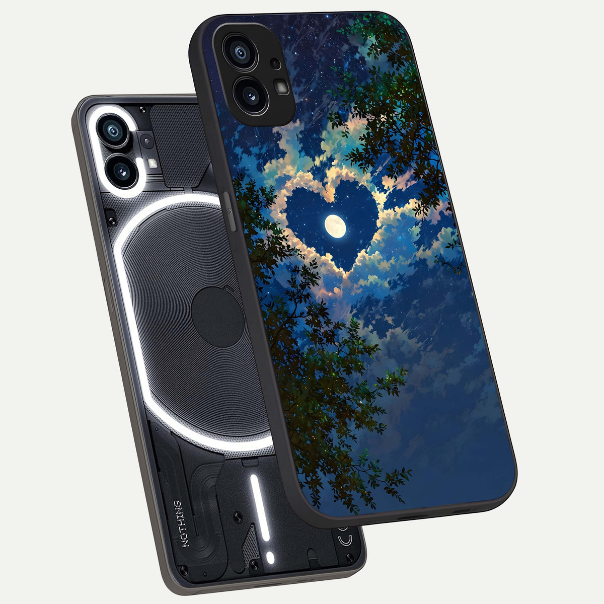  Heart With Moon Sky phone case For Nothing Phone 1 showing premium glass back cover with detailed artwork