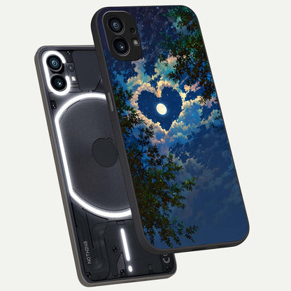  Heart With Moon Sky phone case For Nothing Phone 1 showing premium glass back cover with detailed artwork