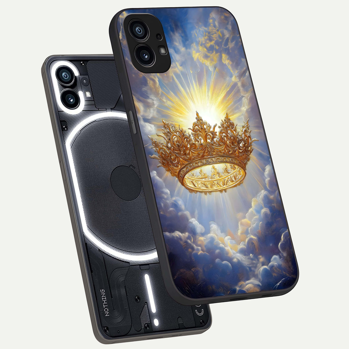  Heavenly Crown Light phone case For Nothing Phone 1 showing premium glass back cover with detailed artwork