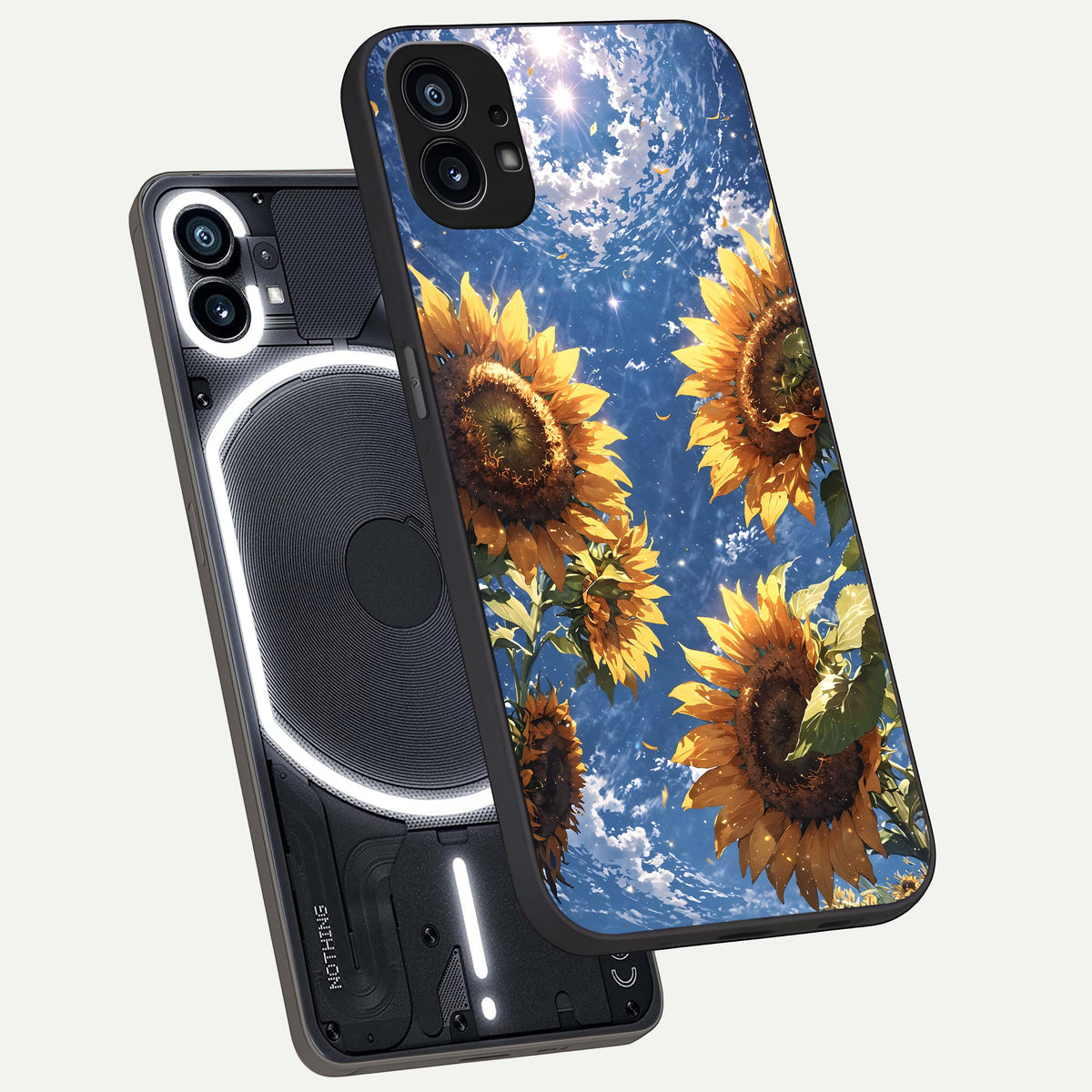  Heavenly Sunflower Rise phone case For Nothing Phone 1 showing premium glass back cover with detailed artwork