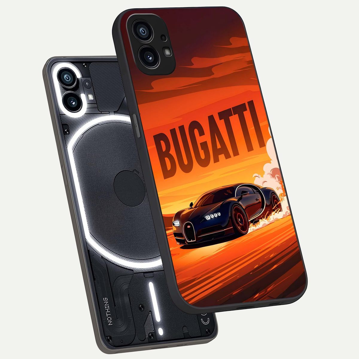  Inferno Bugatti Storm phone case For Nothing Phone 1 showing premium glass back cover with detailed artwork