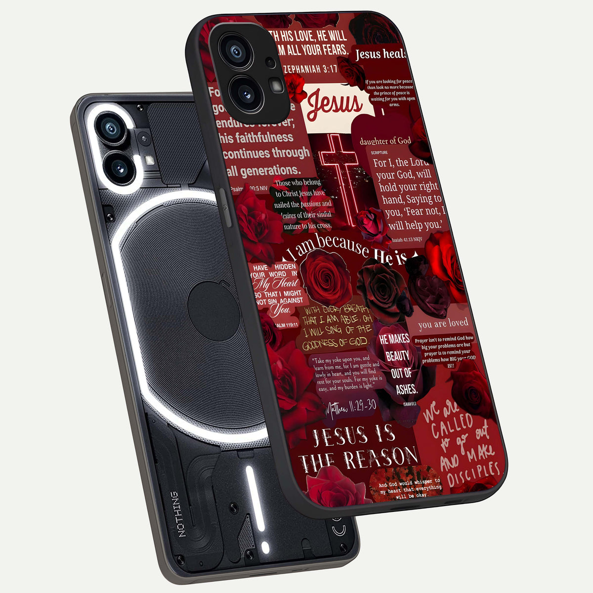  Jesus Love Heals phone case For Nothing Phone 1 showing premium glass back cover with detailed artwork