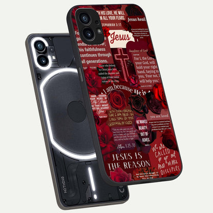  Jesus Love Heals phone case For Nothing Phone 1 showing premium glass back cover with detailed artwork