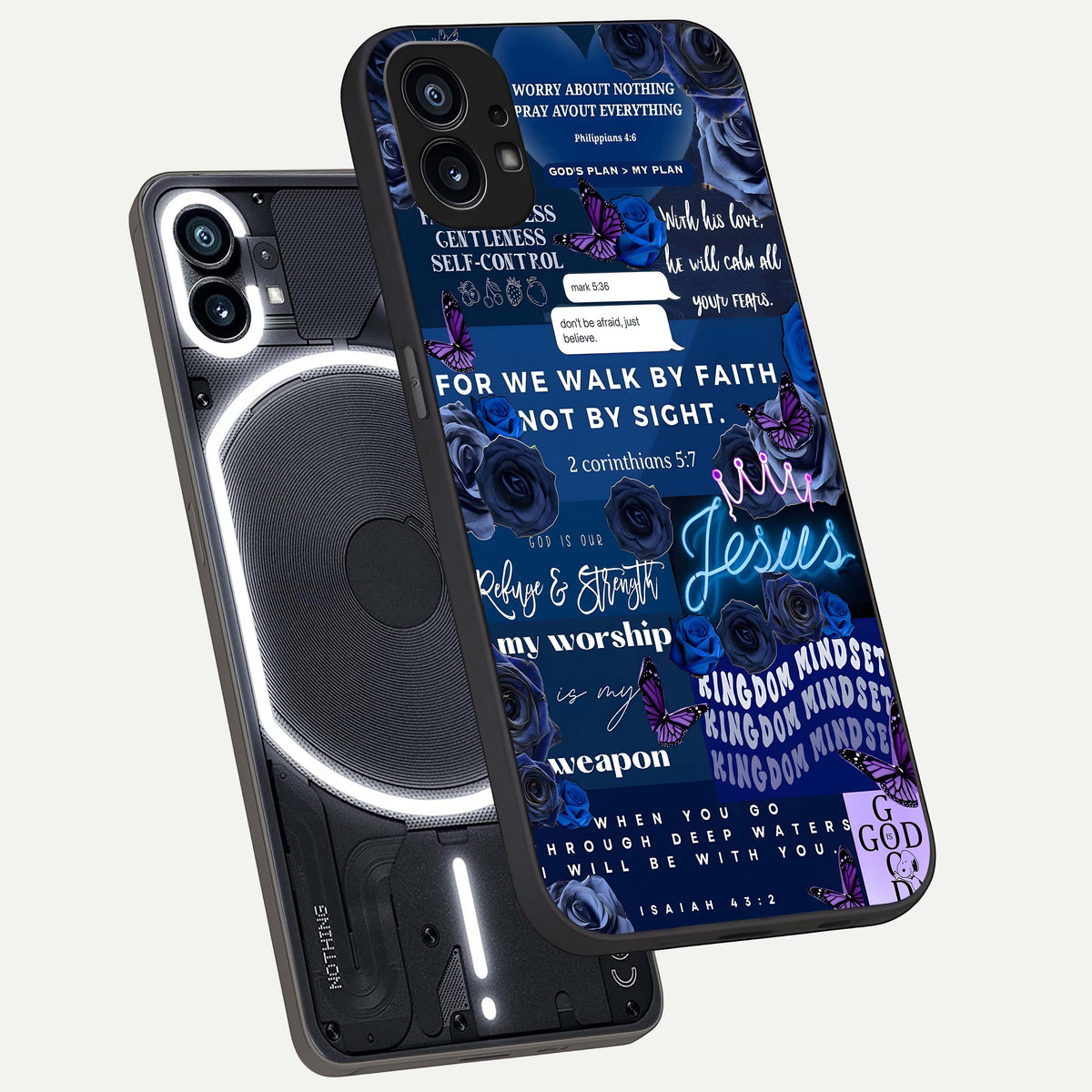  Kingdom Faith Glow phone case For Nothing Phone 1 showing premium glass back cover with detailed artwork