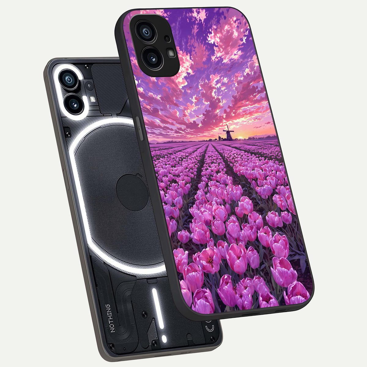 Lavender Dream Skies phone case For Nothing Phone 1 showing premium glass back cover with detailed artwork