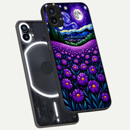  Lavender Moon Field phone case For Nothing Phone 1 showing premium glass back cover with detailed artwork