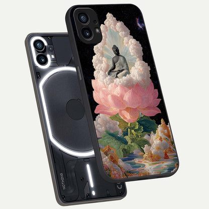  Lotus Divine Peace phone case For Nothing Phone 1 showing premium glass back cover with detailed artwork