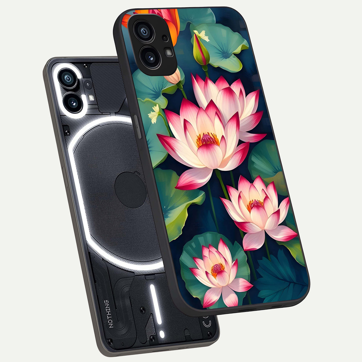  Lotus Dream Serenity phone case For Nothing Phone 1 showing premium glass back cover with detailed artwork