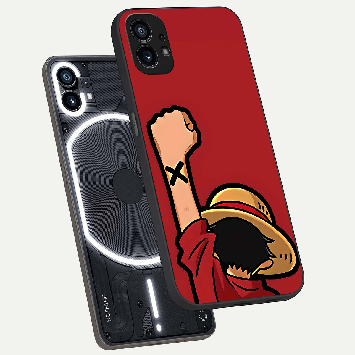  Luffy X Spirit phone case For Nothing Phone 1 showing premium glass back cover with detailed artwork