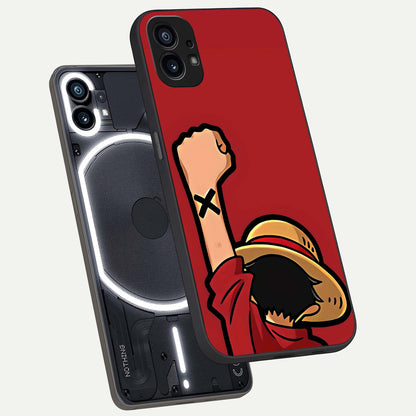  Luffy X Spirit phone case For Nothing Phone 1 showing premium glass back cover with detailed artwork