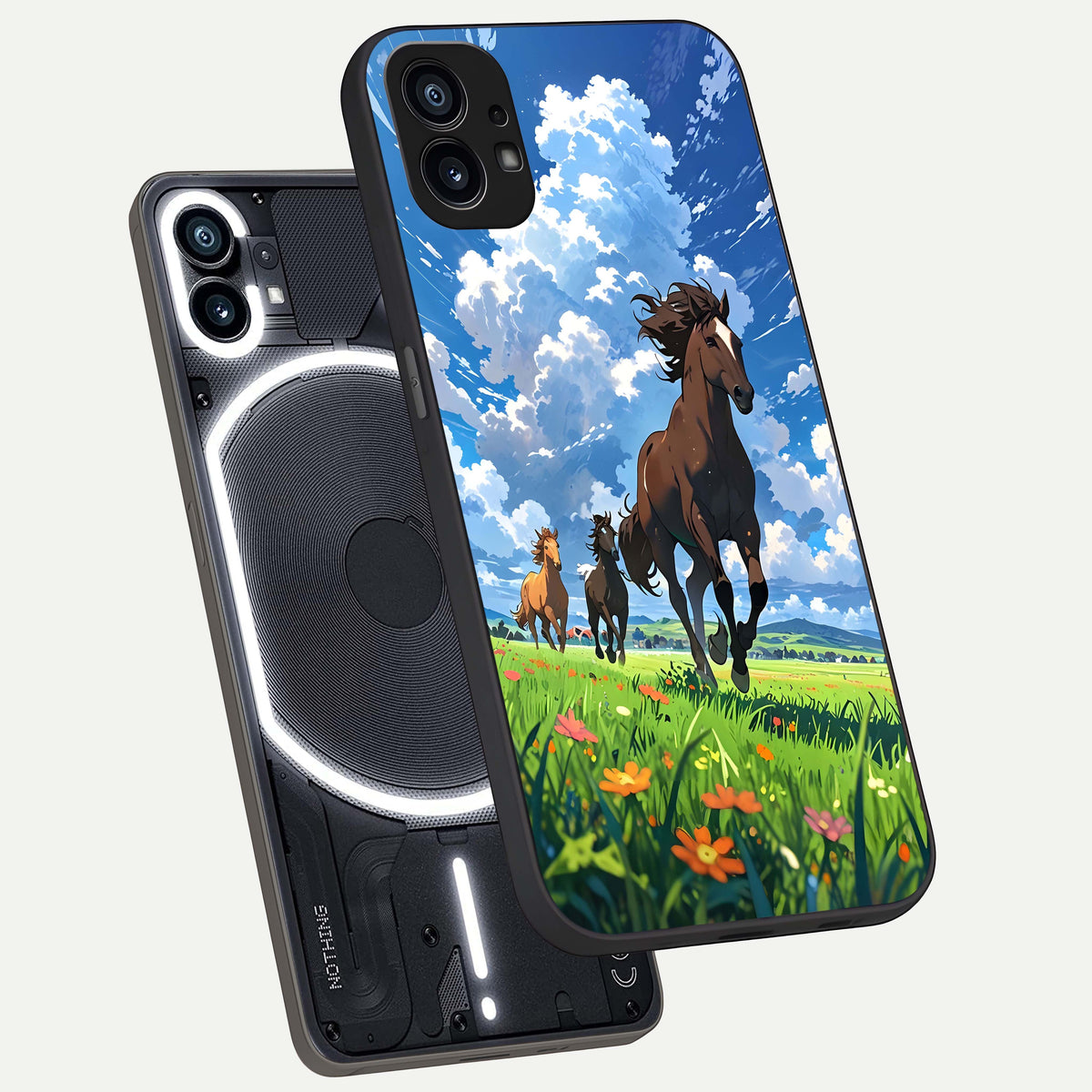  Majestic Horses Galloping phone case For Nothing Phone 1 showing premium glass back cover with detailed artwork