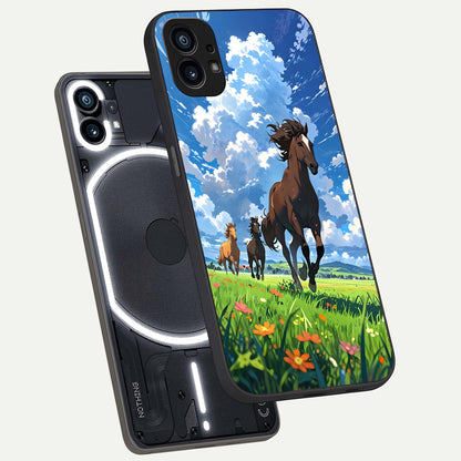  Majestic Horses Galloping phone case For Nothing Phone 1 showing premium glass back cover with detailed artwork
