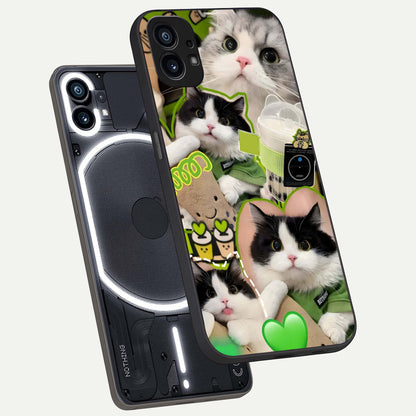  Matcha Cats Mood phone case For Nothing Phone 1 showing premium glass back cover with detailed artwork