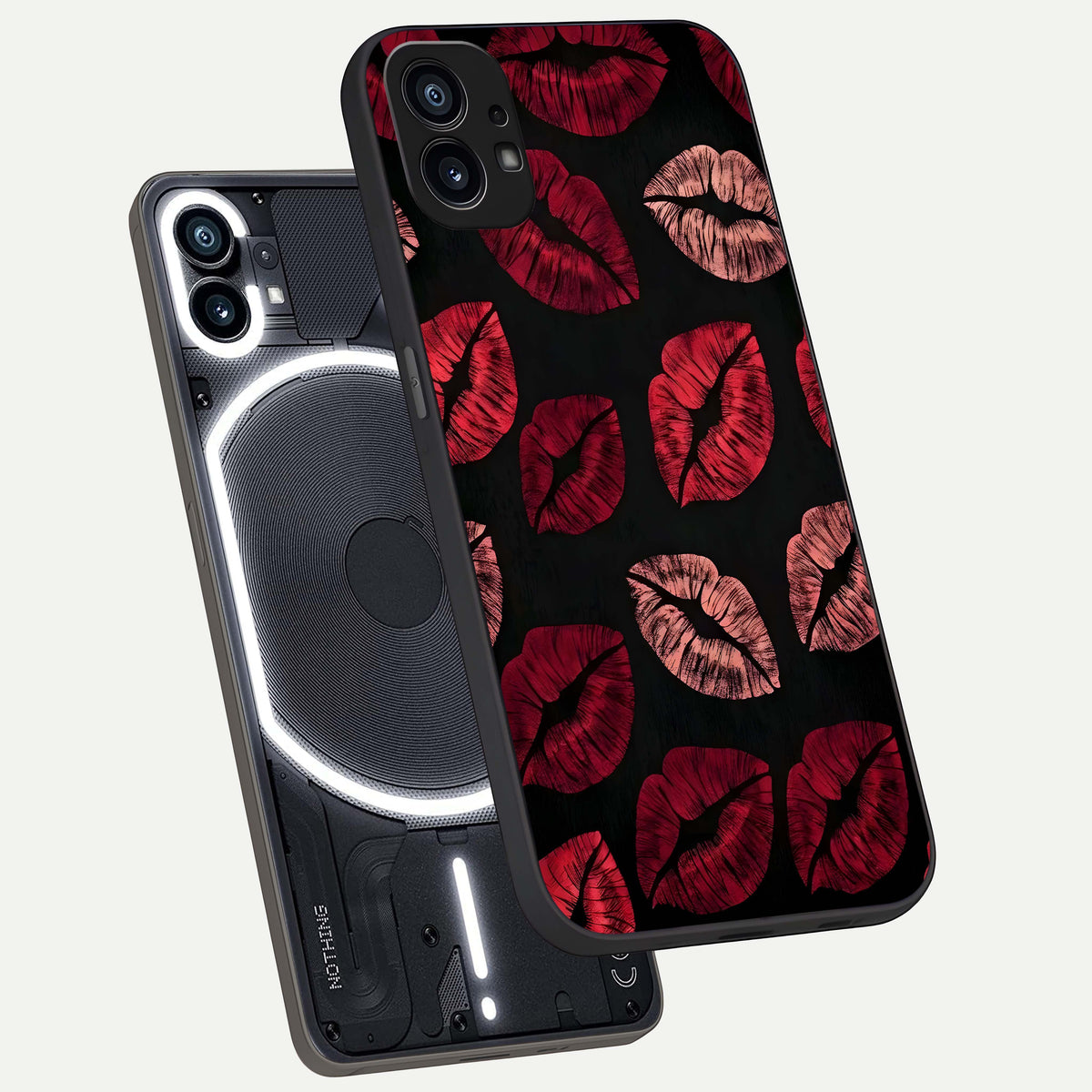  Midnight Kiss Love phone case For Nothing Phone 1 showing premium glass back cover with detailed artwork