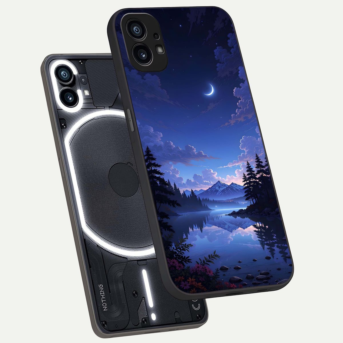  Midnight Lake Peace phone case For Nothing Phone 1 showing premium glass back cover with detailed artwork
