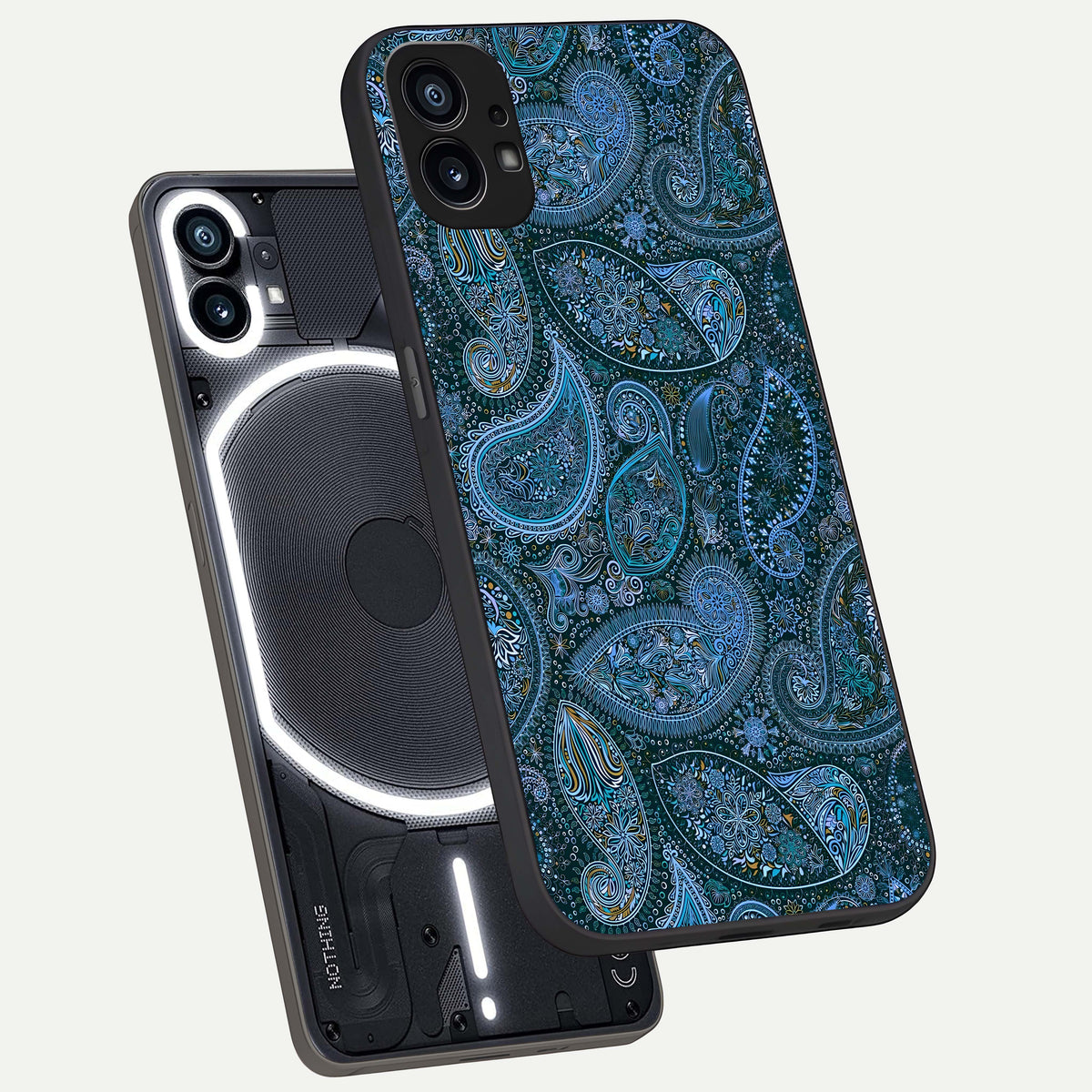  Midnight Paisley Glow phone case For Nothing Phone 1 showing premium glass back cover with detailed artwork
