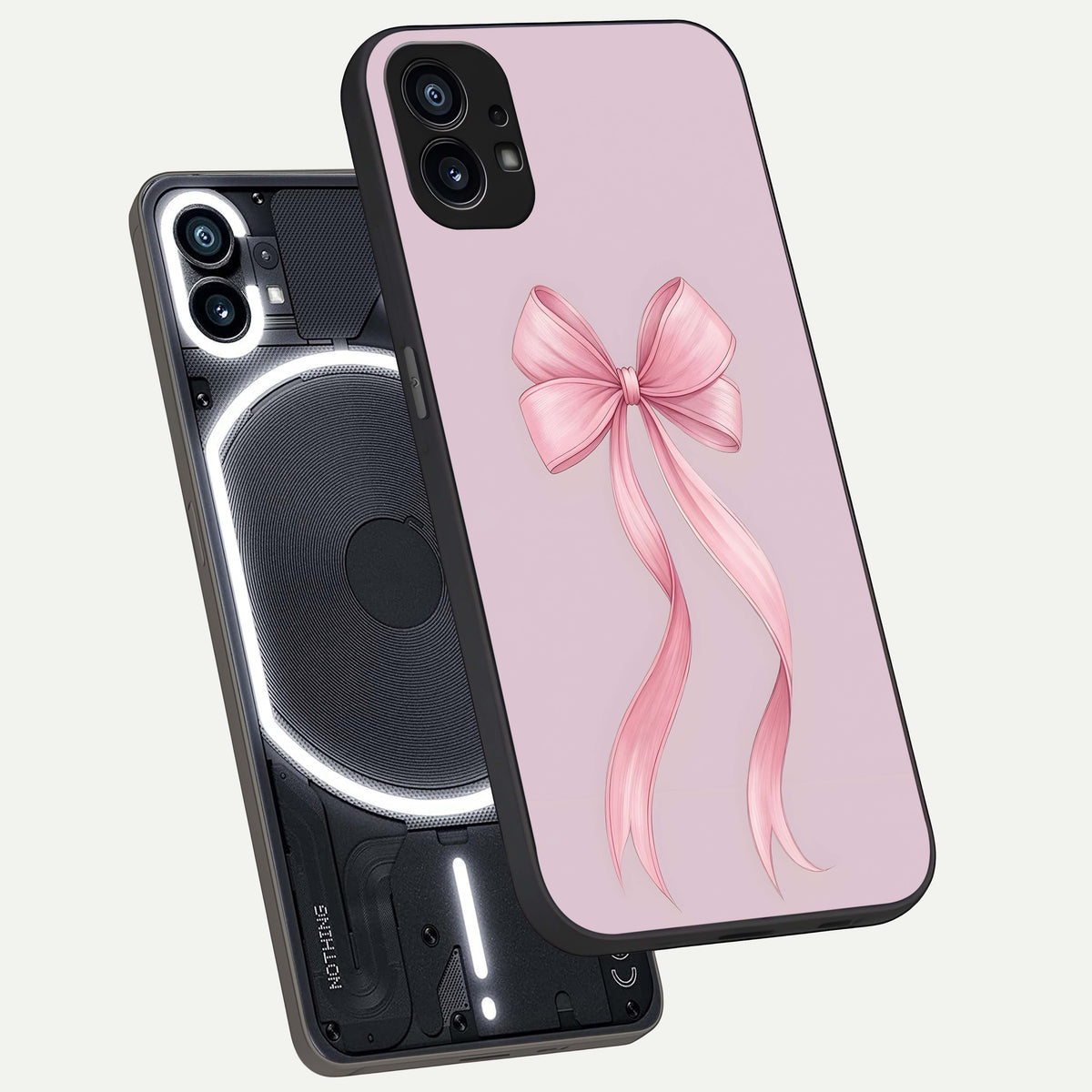  Soft Blush Bow phone case For Nothing Phone 1 showing premium glass back cover with detailed artwork