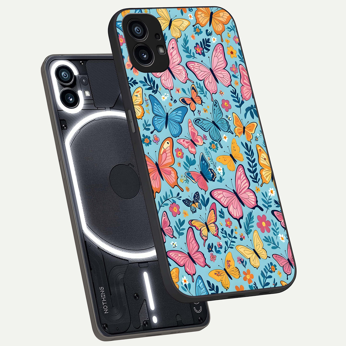  Spring Wing Garden phone case For Nothing Phone 1 showing premium glass back cover with detailed artwork