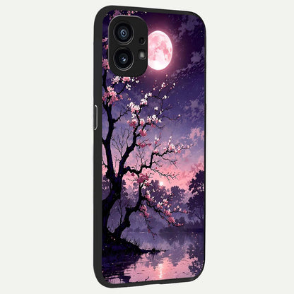  Blossom Pink Moon back cover For Nothing Phone 1 slim fit glass case with vibrant aesthetic design