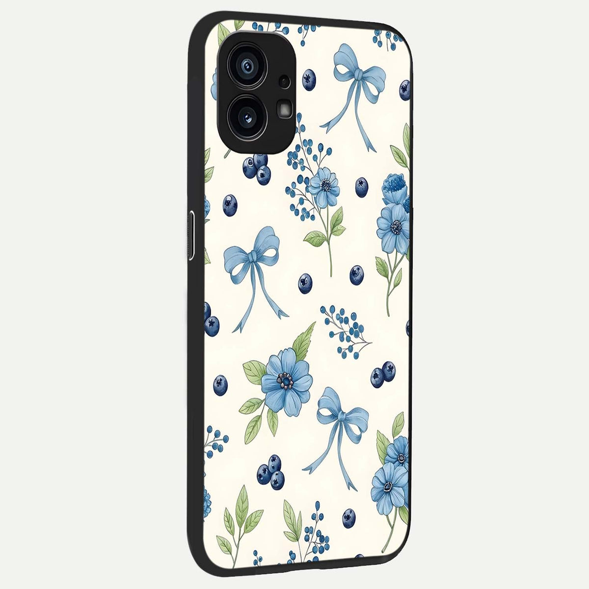  Blue Flower And Bow back cover For Nothing Phone 1 slim fit glass case with vibrant aesthetic design