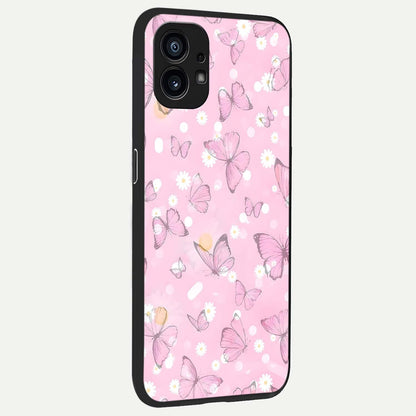  Blush Butterfly Garden back cover For Nothing Phone 1 slim fit glass case with vibrant aesthetic design