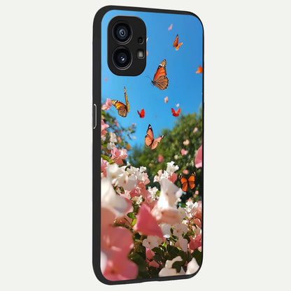  Butterflies In Bloom Sky back cover For Nothing Phone 1 slim fit glass case with vibrant aesthetic design
