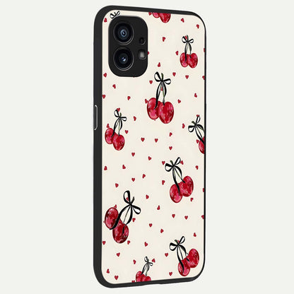  Cherry Heart Bow back cover For Nothing Phone 1 slim fit glass case with vibrant aesthetic design
