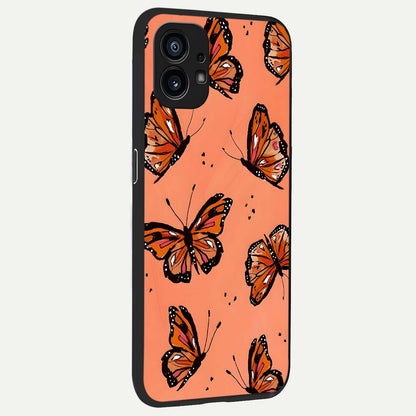  Coral Wing Butterfly back cover For Nothing Phone 1 slim fit glass case with vibrant aesthetic design