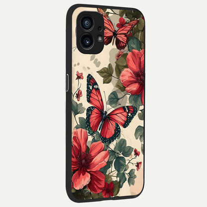 Crimson Butterfly Garden back cover For Nothing Phone 1 slim fit glass case with vibrant aesthetic design